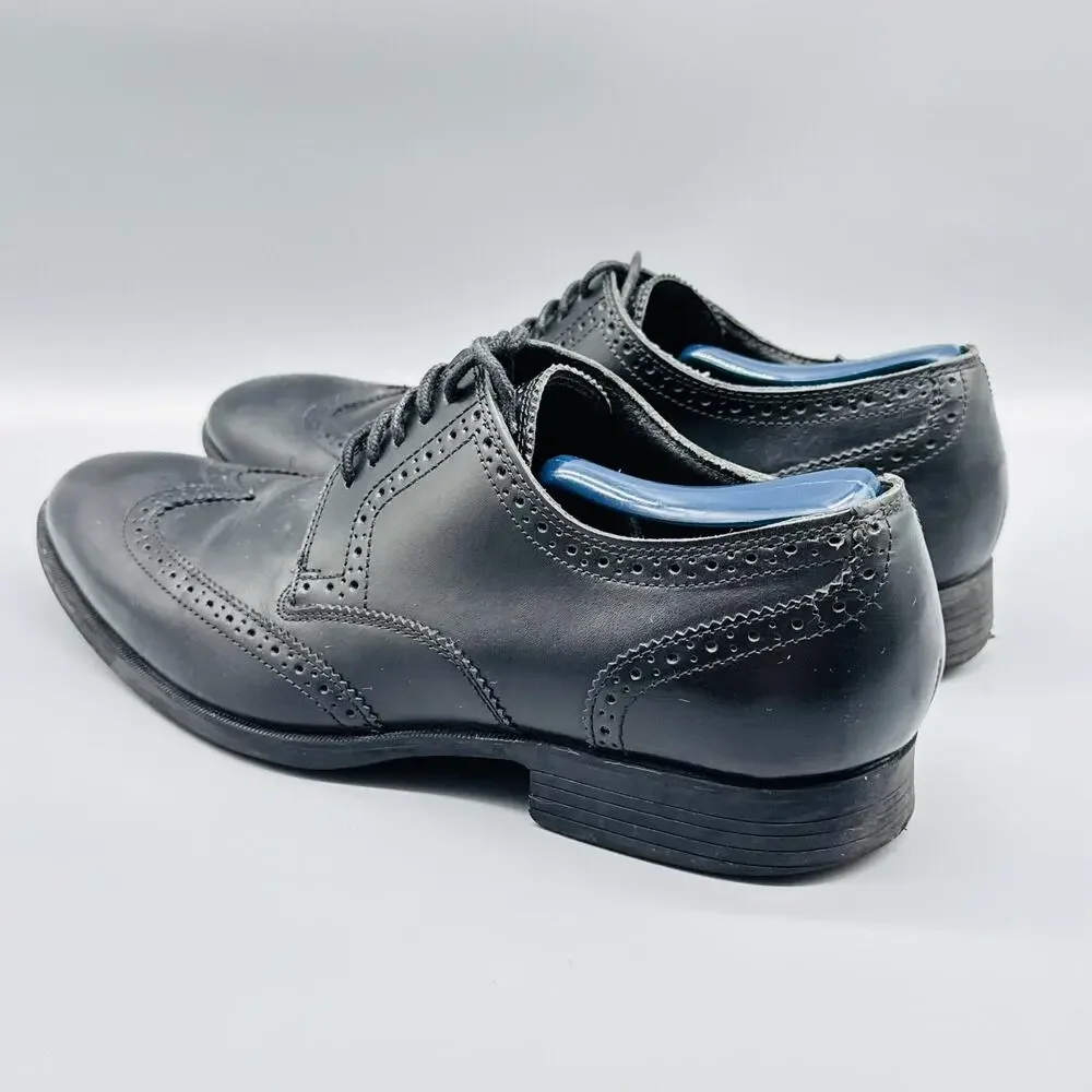 Cole Haan Shoes Men 9 Black Leather Wingtip Oxford Brogue Lace Up Slip On Dress